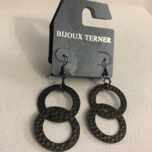 Bijoux Terner Stamped Gunmetal Circle Dangle Earrings NOC